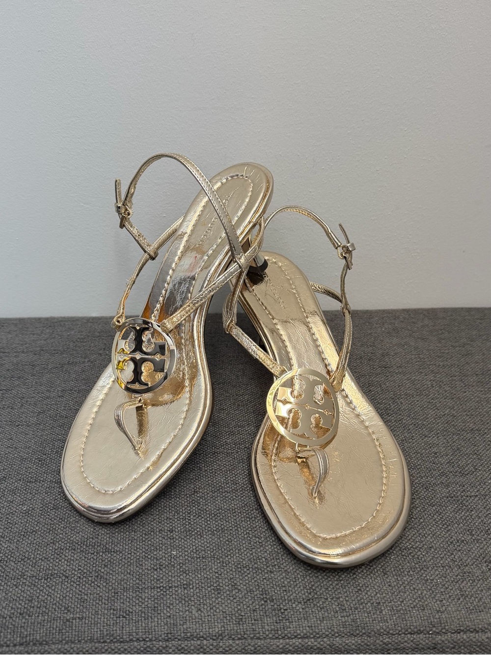 Tory Burch Gold Metallic Logo Thong Sandals